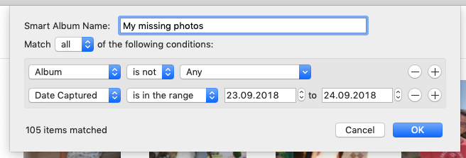 Smart Album Creation options with many filters available. You can also select People, Camera & Lens Model, Focal Length, ISO but they might not be helpful as these one.
